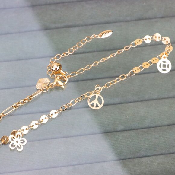 "Rose Gold Anklet with Flower & Peace Charms, XPAL1171 - Picture 8 of 12